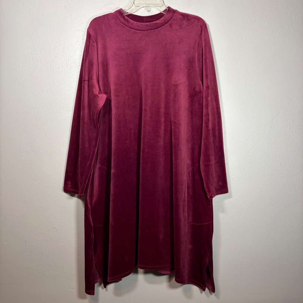 Pure Jill J. Jill Burgundy Velvet Long Sleeve Tunic Dress XL KDR174261